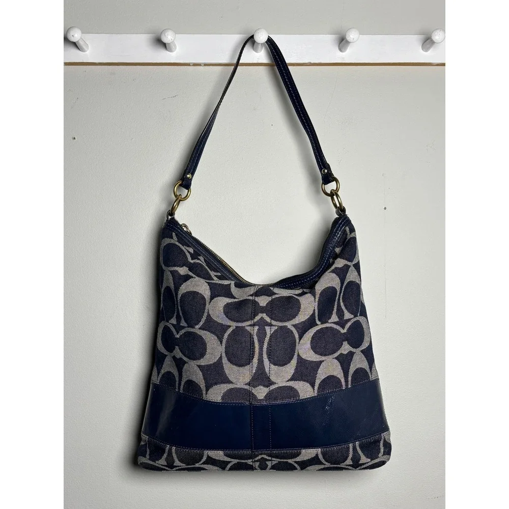 Coach Legacy Signature Denim Hobo Bag Y2K Navy Blue Style 12549